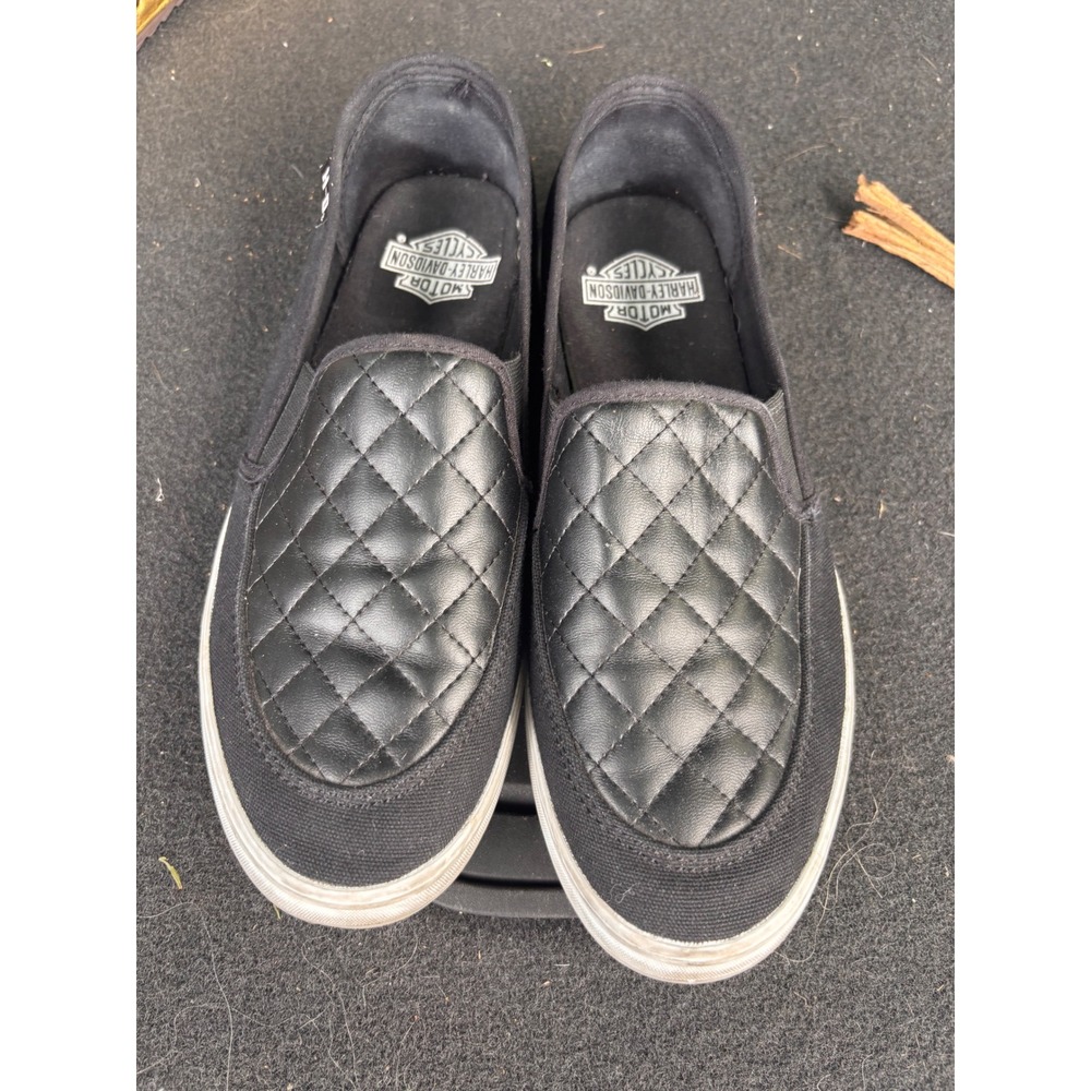 Harley-Davidson Womens Black Canvas Quilted Slip On Sneakers Logo Low Top- 7.5